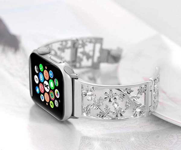Cinturino in metallo con cinturino floreale per Apple Watch