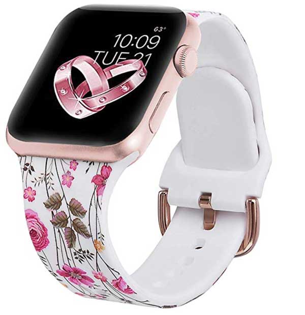 Cinturino per orologio in silicone floreale rosa farfalla