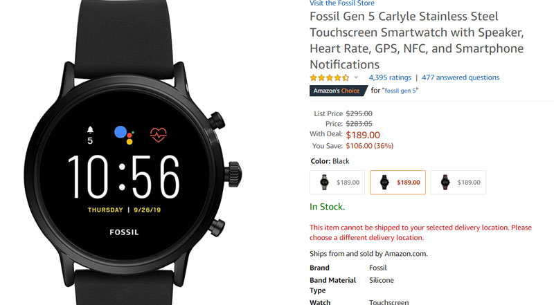 Fossil-Gen-5-Carlyle-HR-Acciaio-inossidabile