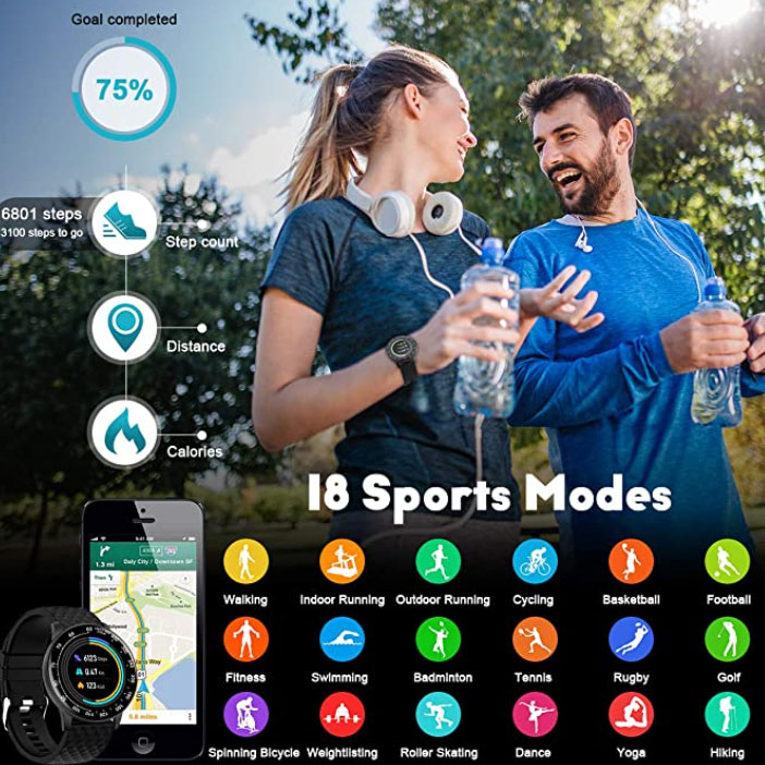 Peakfun Smartwatch, modello circolare - 18 modalità sport!