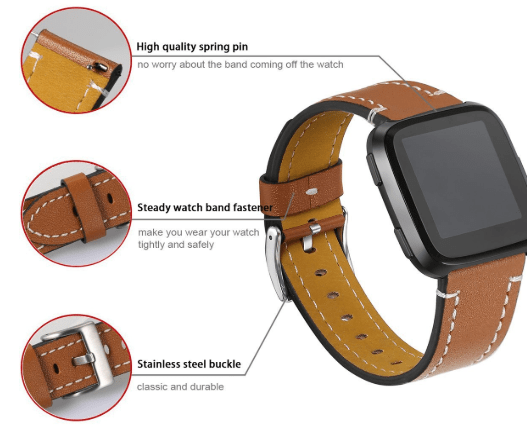 Cinturino in pelle Best Fitbit Versa – Cinturino resistente all'acqua in vera pelle